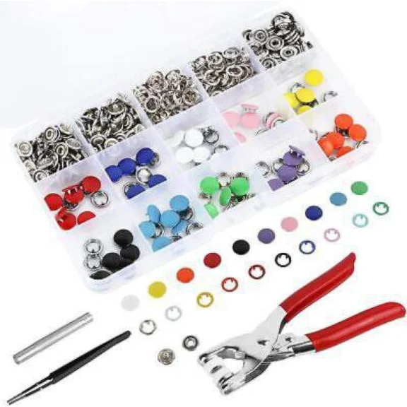 200Pc Set Metal Press Studs Snap Button Fastener+Plier Tool Kit For Clothing Diy