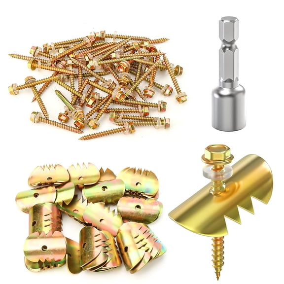 200Pcs 1.5" Cat Claw Fasteners, Reuse Galvanized Fence Staples with Drill Bit for Wire Fencing Mesh