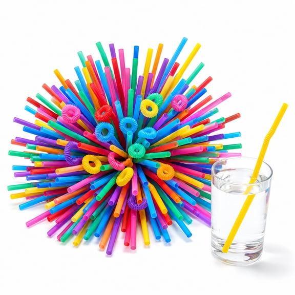 Artrylin 200Pcs 10.3 inch Colorful Extra Long Flexible Drinking Straws,Individual Package Disposable Straws,Extra Long Flexible Party Fancy Straws.
