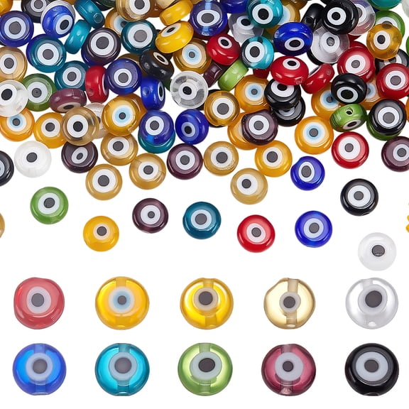 200Pcs 10 Color Lampwork Beads 6mm Flat Round Coin Disc Spacer Beads Good Luck Turkish Greek Amulet Loose Beads Pendant for Jewelry Making