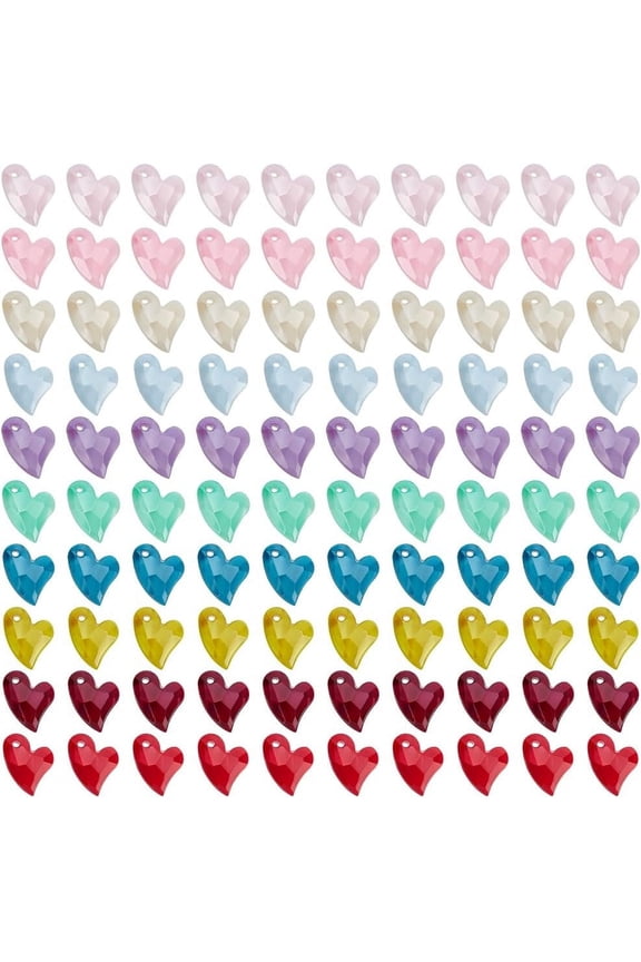 200Pcs 10 Colors Acrylic Heart Charms 11mm Colorful Faceted Heart Charms Mini Love Shape Pendant for Valentine DIY Bracelets Earring Necklace Jewelry Making Hole: 0.5mm Mixed Color