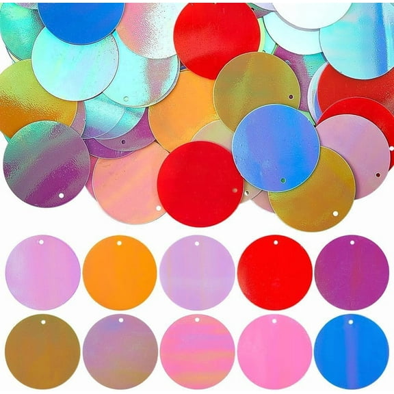 200Pcs 10 Colors Flat Sequin Paillettes Round Loose Sequins Assorted AB Colorful Plastic PVC Iridescent Applique Art Glitters Hole Sequins for Sewing Craft DIY Embroidery Ornaments Supplies for DIY