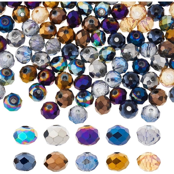 200Pcs 10 Colors Glass Beads Bulk 8mm Faceted Bead Electroplated Rondelle Beads Briolette Spacer Loose Bead for DIY Necklace Bracelet Jewelry Making Hole: 1.4mm