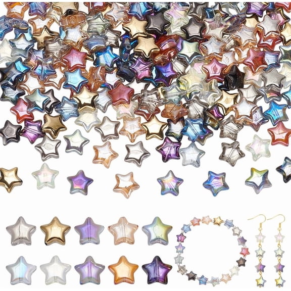 200Pcs 10 Colors Star Glass Beads Electroplate 10mm Colorful Star Shaped Charm Pendants Spacer Beads for DIY Jewelry Bracelet Necklace Making