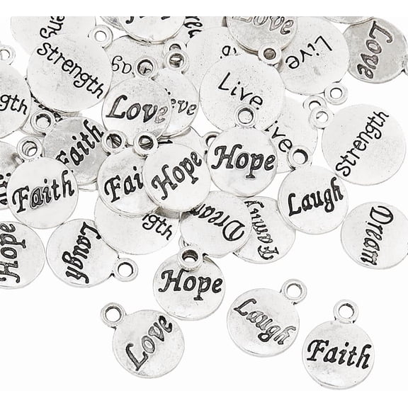200Pcs 10 Style Inspirational Words Pendants Message Charm Pendants Inspirational Motivational Charms Alloy Pendants with Word Bulk Metal Charms