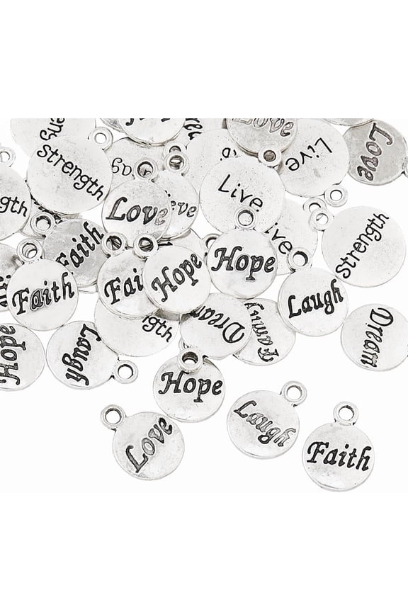 200Pcs 10 Style Inspirational Words Pendants Message Charm Pendants Inspirational Motivational Charms Alloy Pendants with Word Bulk Metal Charms