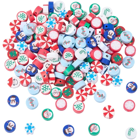 200Pcs 10 Styles Christmas Theme Handmade Polymer Clay Beads Mixed Shape Mixed Color 8~12x4~8.5x4~5mm Hole: 1.4~2mm 20pcs/style DIY