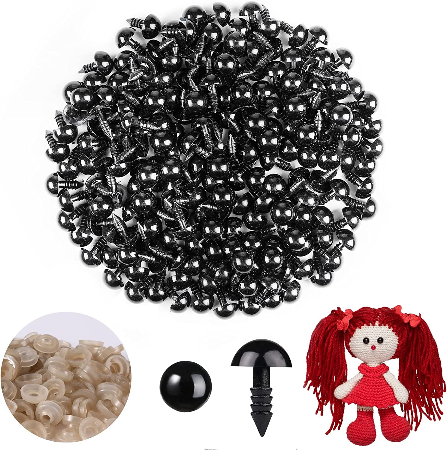 ARTCXC 560Pieces 6-14mm Safety Eyes and Noses Set with Washers for Crafts,Black and Colorful Plastic Safety Eyes Craft Crochet Eyes for DIY Doll and