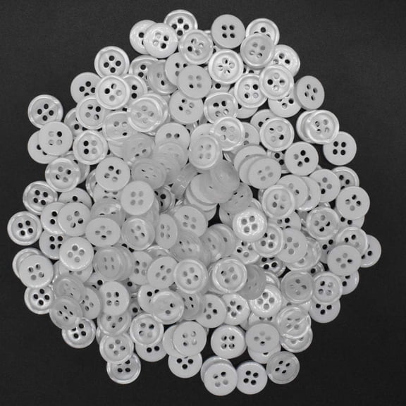 200Pcs 11mm Sewing Shirt Resin Button 4 Hole Faux Pearl Fininsh (White)