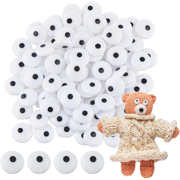 200Pcs 12mm Eyes Cabochons Eyes Tiles Flat Round Eyes Black White Safety Eyes Flatback Amigurumi Eyes for Puppet Teddy Bear Crochet