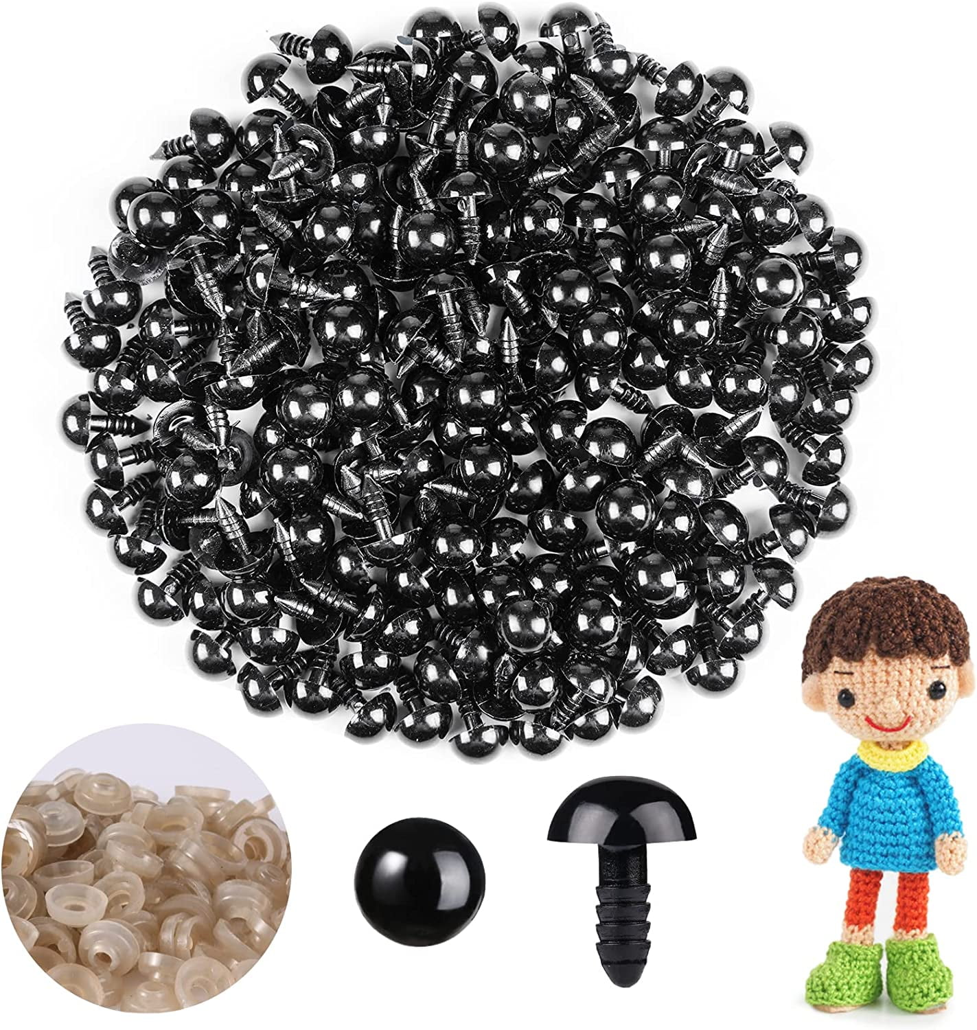200Pcs 12mm Safety Eyes for Crochet Plastic Black Safety Eyes with Washers