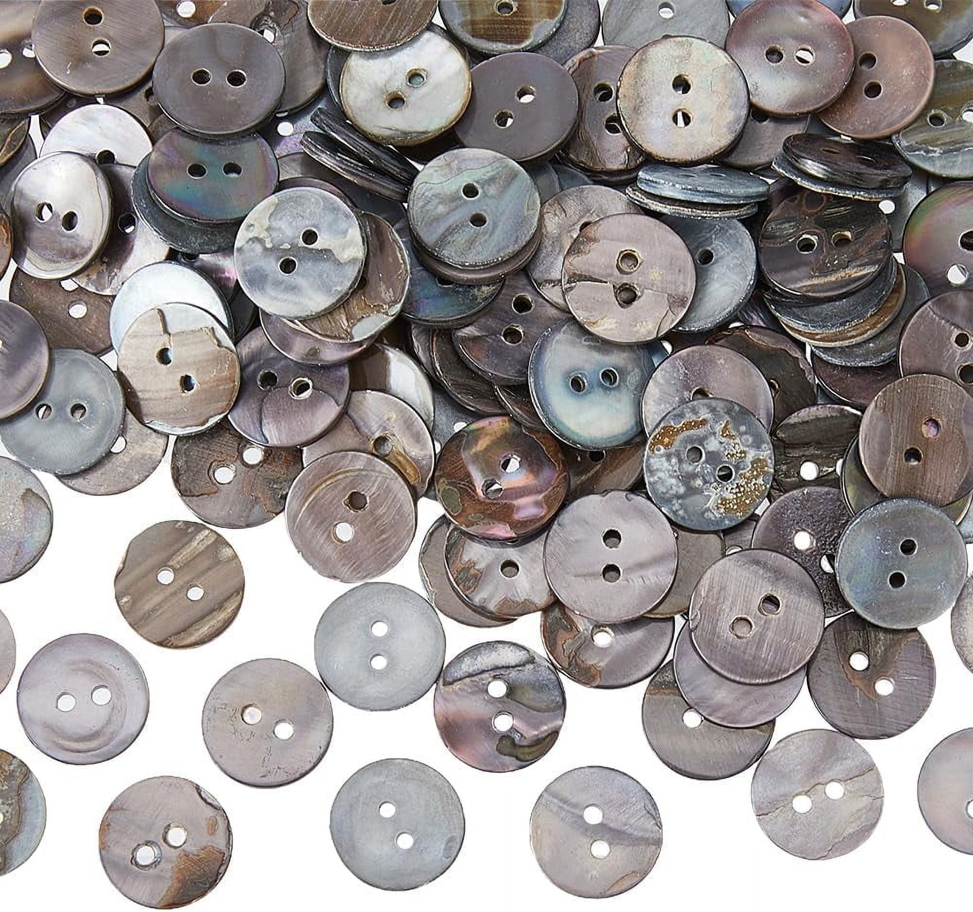 200Pcs 15mm Natural Shell Buttons Flat Round Sewing Craft Button 2 ...
