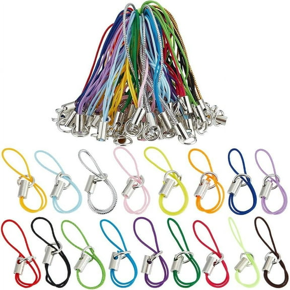 200Pcs 17 Colors Hand Wrist Strap Lanyard Detachable Cell Phone Split Ring Strap Mobile Lariat Lanyards Colorful Phone Charm Loop Cords String for Hanging Charms USB Keychain Trinkets DIY