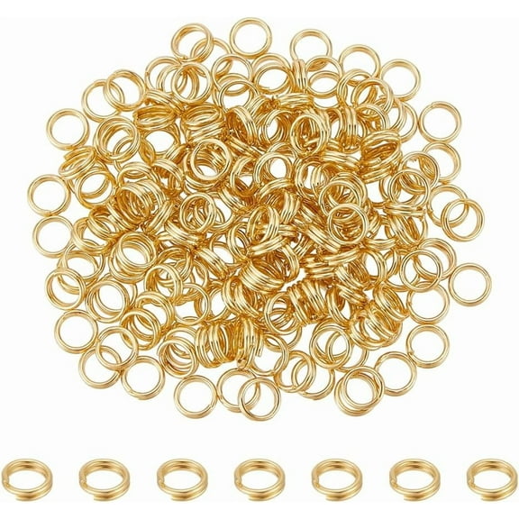 200Pcs 18K Real Gold Plated Double Loops Jump Rings 4mm Split Rings Metal O Ring Golden Connector Ring for Jewelry Crafting and Keychain Accessories Earring Bracelet Pendant Making