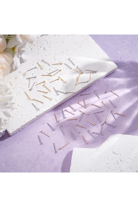 200Pcs 2 Colors 18K Gold Plated Earring Posts Flat Pad Earring Studs Stainless Steel Stud Earring Findings Flat Round Blank Earring Pads for DIY Earring Making 2mm