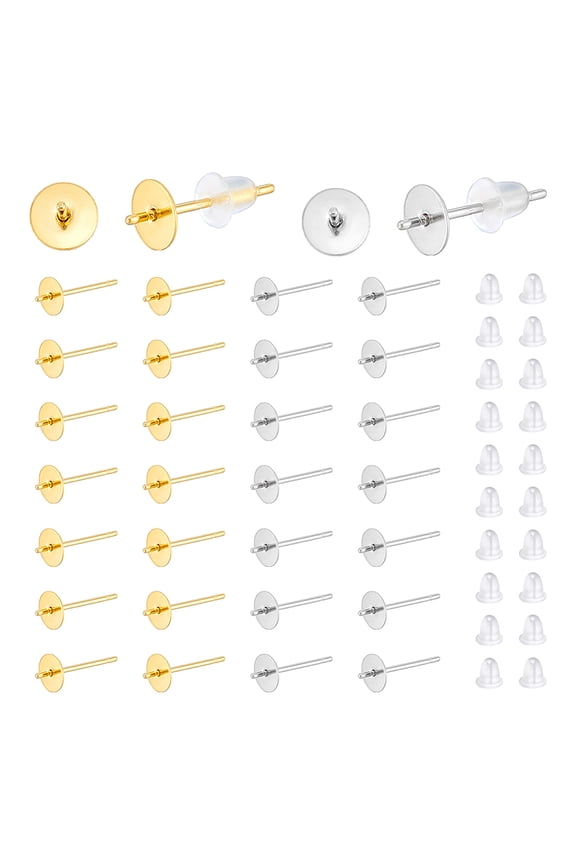 200Pcs 2 Colors 304 Stainless Steel Stud Earring Findings 200Pcs Plastic Ear Nuts Mixed Color 4~14x4~5mm Pin: 12x0.8mm