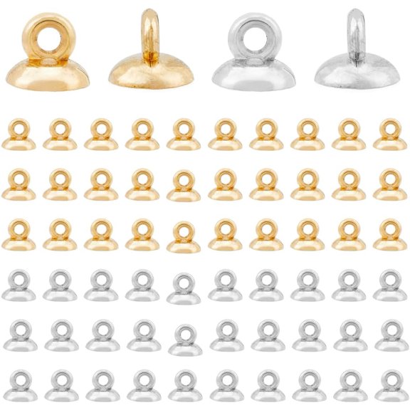 200Pcs 2 Colors Bead Cap Pendant Bails Round Plastic Bails Clasp Dangle Charm Bead Connectors Pendant Charm End Cap Clasp with Loop Findings for Earring Necklace Jewelry DIY Craft DIY