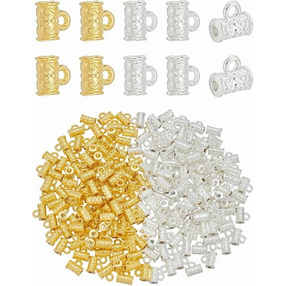 200Pcs 2 Colors Connector Bail Charms Tibetan Style Alloy Hanger Charms 7mm Column Spacer Charms with Charm Loop Tube Bead Connector for Jewelry Making Hole: 1mm