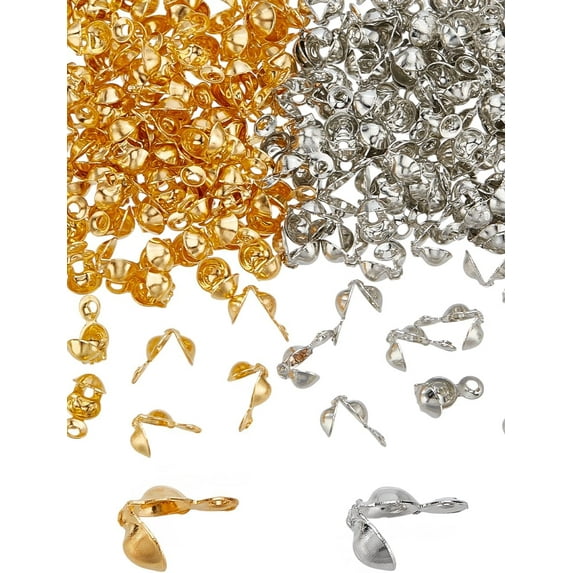 200Pcs 2 Colors Iron Bead Tips Calotte Ends Clamshell Knot Cover Clamshell Fold-Over Tips Endcaps for DIY Jewelry Making 8x4mm Hole: 1.5mm