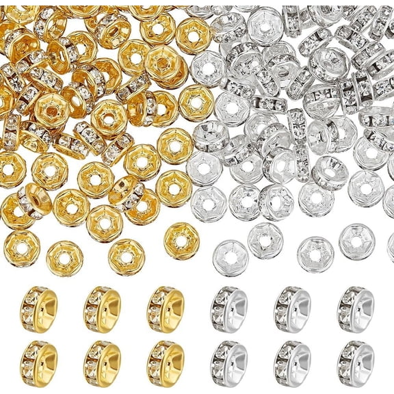 200Pcs 2 Colors Metal Rhinestone Spacer Beads Straight Flange Beads Golden Flat Round Beads Rondelle Beads Small Hole Beads Silver Plated Metal Beads for Jewelry Making colorful DIY