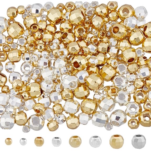 200Pcs 2 Colors Round Faceted Loose Beads Alloy Spacer Connector Beads Big Hole Beading Charms Center Drilled Finding Beads Long-Lasting Plated Beads for DIY Jewelry Making colorful DIY