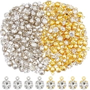 200Pcs 2 Colors Tiny Rhinestone Charms 7mm Round Brass Cubic Zirconia Charms Mini Dangle Pendants with Loop Gold Silver Drop Charm for DIY Jewelry Making Craft Hole1mm