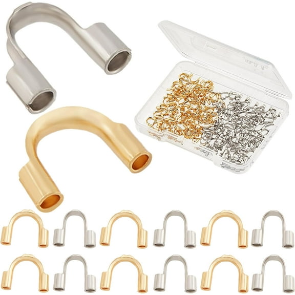 200Pcs 2 Colors Wire Guardian Protectors Guard Thread Protector U Shape Loop 304 Stainless Steel for Necklaces Pendant Bracelet Beading DIY Jewelry Craft Supplies Hole 1mm Golden Silver Colorful