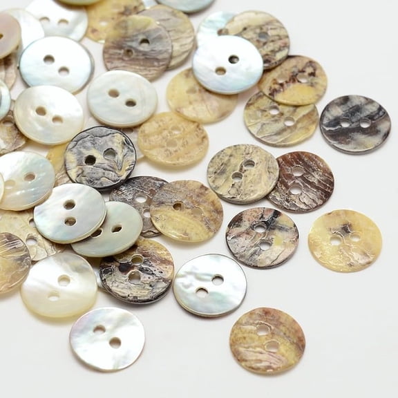 200Pcs 2-Hole Flat Round Mother of Pearl Buttons Akoya Shell Button Akoya Shell Button for Garment Sewing Buttons and DIY Craft Projects 10x1mm Tan