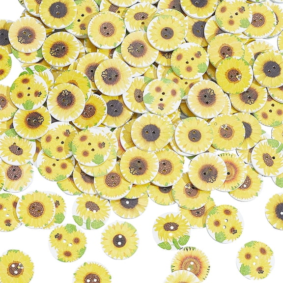 200Pcs 2-Hole Printed Wooden Buttons Flat Round with Pattern Mixed Color 19.5x2.5mm Hole: 1.5mm DIY