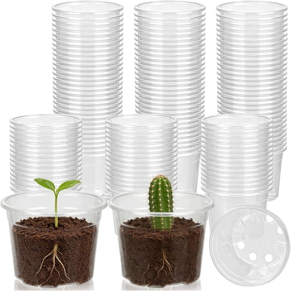 200Pcs 2 Inch Clear Nursery Pots, Plastic Seed Starter Plant Pots with Drainage Holes