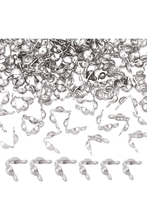 200Pcs 2 Size Stainless Steel Bead Tips Calotte Ends Clamshell Knot Cover End Caps Clamshell Fold-Over Bead Tips Knot for DIY Bracelets Necklaces Jewelry Making for DIY