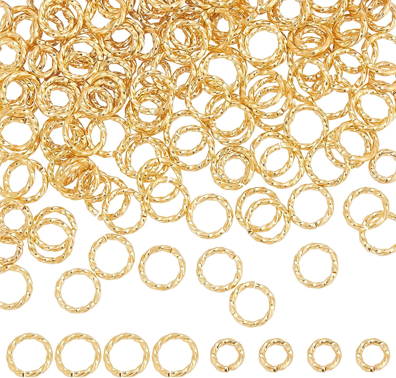 200Pcs 2 Style Brass Open Jump Rings Long-Lasting Plated Twist Ring Real 18K Gold Plated 6~8x1mm Inner Diameter: 4~6mm 100pcs/style