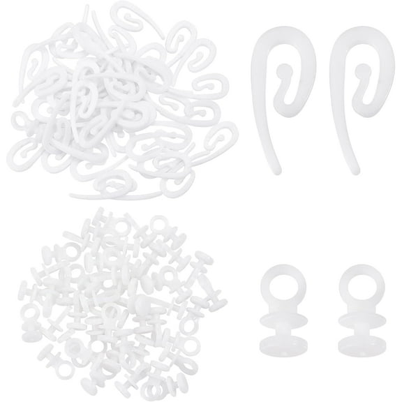200Pcs 2 Style Curtain Hooks Plastic White Track Glider Hooks Smooth Wheel Rollers Curtain Rail Slider Hooks for Window Door Shower Bathroom White