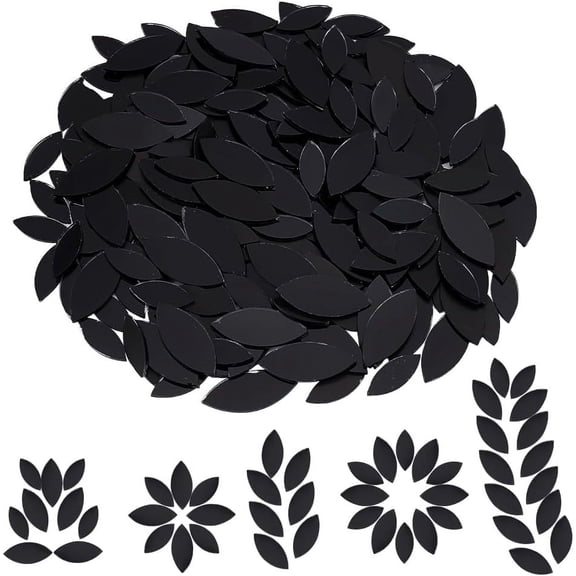 200Pcs 2 Style Glass Cabochons Mirror Effect Mosaic Pieces Mosaic Tiles for Arts DIY Crafts Black 25x10x1mm & 35x15x1mm 100pcs/style DIY