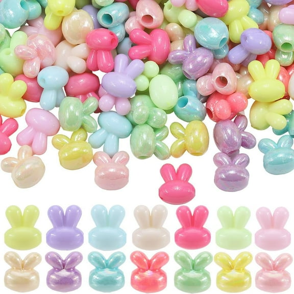 200Pcs 2 Styles Bunny Spacer Bead Easter Craft Beads Colorful Rabbit Opaque Pet Animal Acrylic Smooth Pony Loose Charms Accessories for Jewelry Making Necklaces Bracelets Earrings DIY Crafts