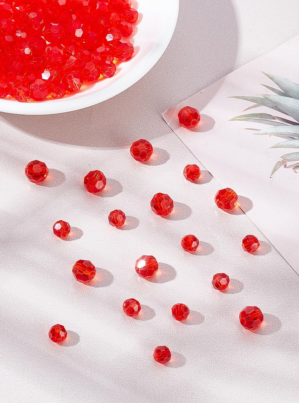 200Pcs 2 Styles Faceted Round Red Glass Beads Strands Transparent Glass ...