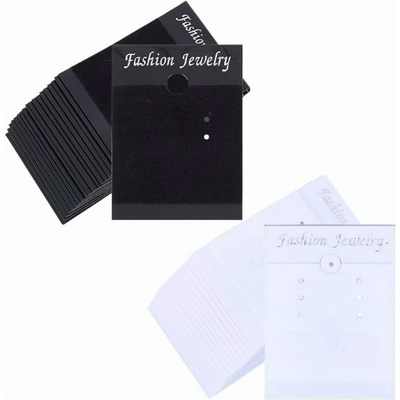 200Pcs 2 x 1.46 Inch Black Velvet Earring Cards Plastic Jewelry Cards White PVC Display Hanging Plain Word Rectangle Holders Accessories for Packaging Selling Jewelry Earrings Craft Decor DIY