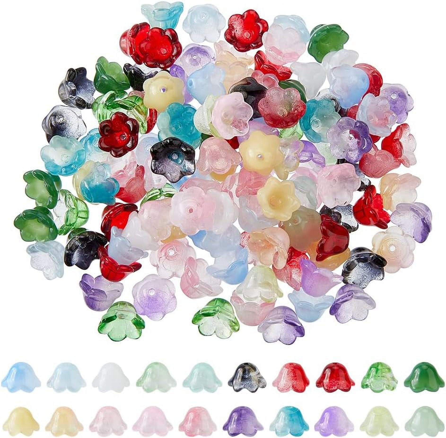 200Pcs 20 Colors Glass Gradient Color Bead Caps 6-Petal Flower Mixed ...