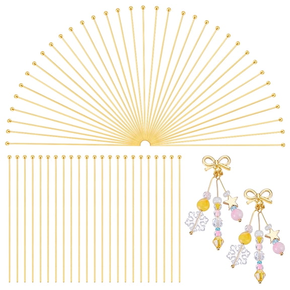 200Pcs 24K Gold Plated Stainless Steel Head Pins 50mm Ball Head Pins Jewelry Making Pins 22 Guage Beading Pin