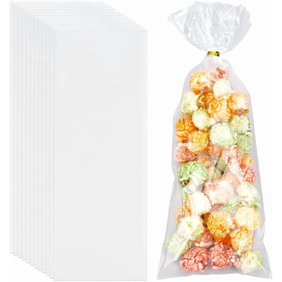200Pcs 3.5 x 10 Inch Cellophane Treat Bags Clear Cello Bag Long OPP Plastic Wedding Food Cookie Gift Pouch for Party Favors Goodie Bakery Candy Popcorn Chocolate Packaging Gifts Wrap Packing for DIY