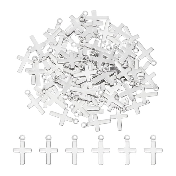 200Pcs 304 Stainless Steel Charms Laser Cut Cross Stainless Steel Color 10x5.5x0.3mm Hole: 1mm