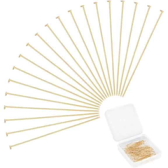 200Pcs 304 Stainless Steel Flat Head Pins Golden 40.5x0.6mm 22 Gauge Head: 1.4mm