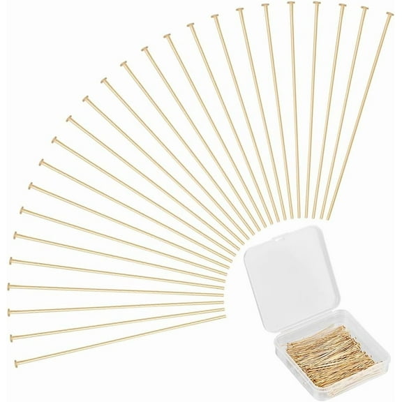200Pcs 304 Stainless Steel Flat Head Pins Golden 50x0.7mm 21 Gauge Head: 1.5mm