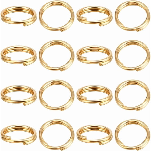 200Pcs 304 Stainless Steel Split Rings Double Loop Jump Rings Flat Round Real 18K Gold Plated 8x1.7mm Inner Diameter: 6mm for DIY