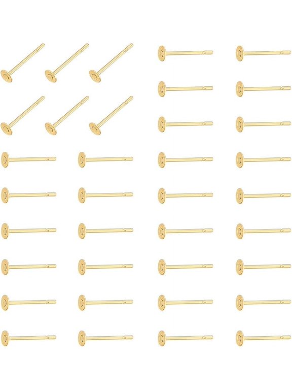 200Pcs 304 Stainless Steel Stud Earring Findings Flat Round Real 24K Gold Plated 3x0.3mm Pin: 0.7mm for DIY
