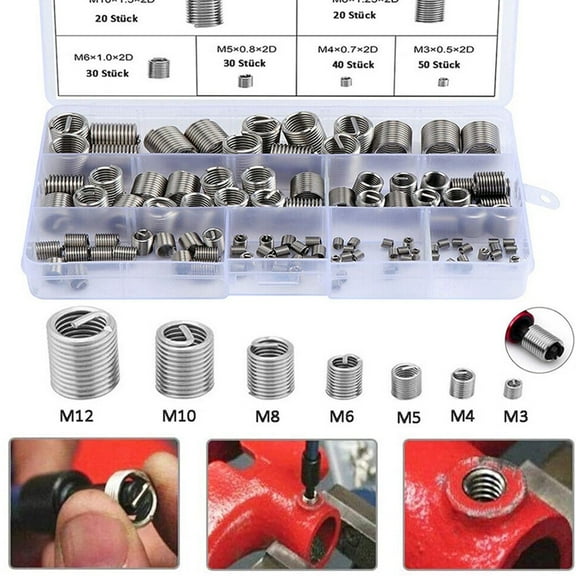 200Pcs 304 Stainless Steel Thread Insert-12 Inner Thread Insert Assorted Set Improved Joint Performance Car Repair Tools