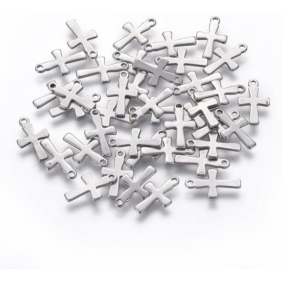 200Pcs 304 Stainless Steel Tiny Cross Charms Stainless Steel Color Jewelry Findings for Women Birthday Festival Elegant Gifts Personalized Jewelry 12x7x1mm Hole: 1.5mm