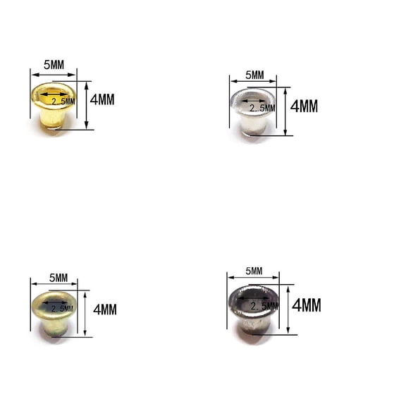 200Pcs 4 Colors Brass Grommet Eyelet Findings for Bag Making Flat Round Mixed Color 0.5x0.4cm Hole: 2.5mm 50pcs/style