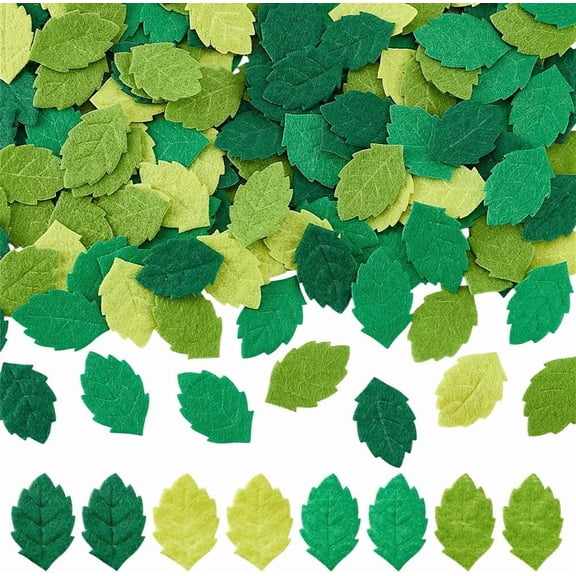 200Pcs 4 Colors Leaves Shape Felt Appliques Leaves Fabric Green Craft Leaves Decoration Simulated Plant Non-Woven Leaf
