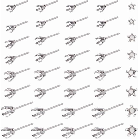 200Pcs 4 Sizes 304 Stainless Steel Prong Earring Settings 5 Claws Blank Earrings Post Rhinestone Claw Earring Component with 200pcs Plastic Ear Nuts for Earring Jewelry Making Pin: 0.9mm for DIY